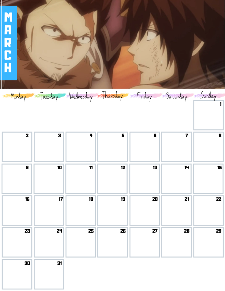 03 March Fairy Tail Free 2020 Downloadable Calendar AllANimeMag (3)