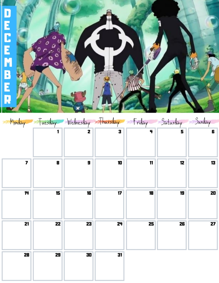 12 Dec Free One Piece Calendar 2020 AllAnimeMag