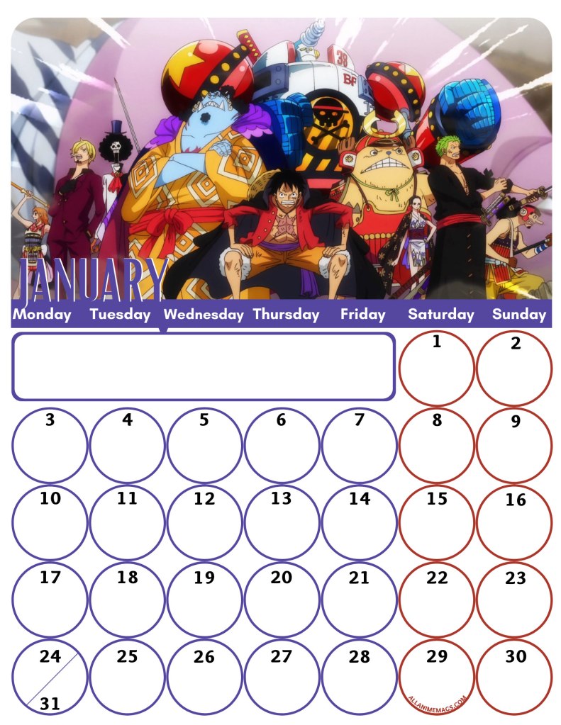 01 January One Piece Anime Wall Calendar 2022 AllAnimeMag