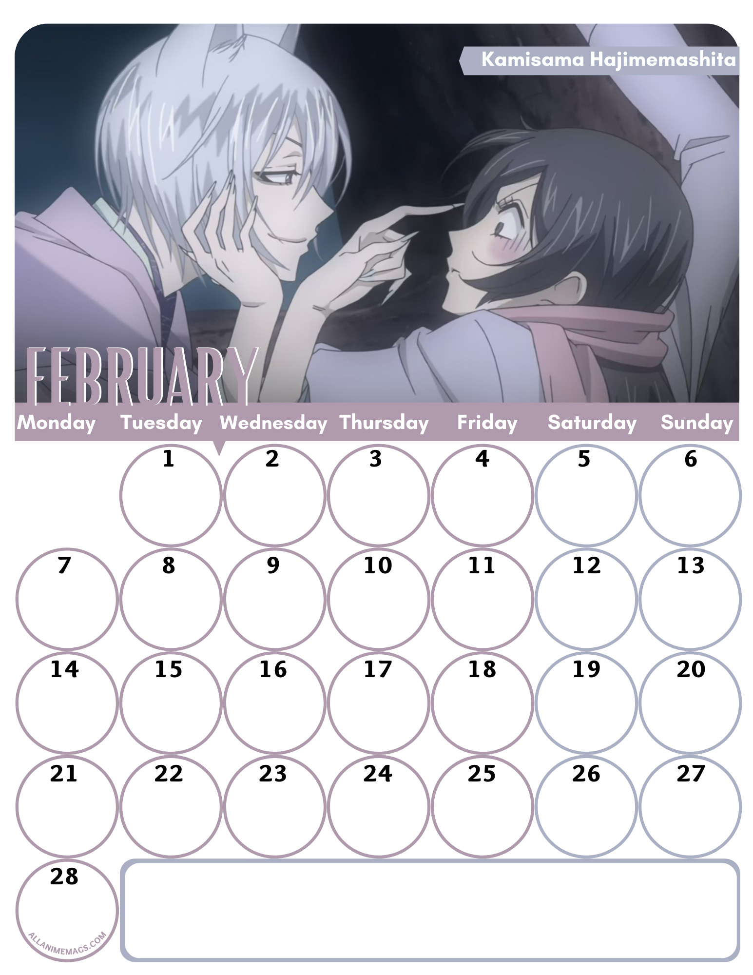 02-February-Romance-Anime-Wall-Calendar-2022-AllAnimeMag-Kamisama-Hajimemashita