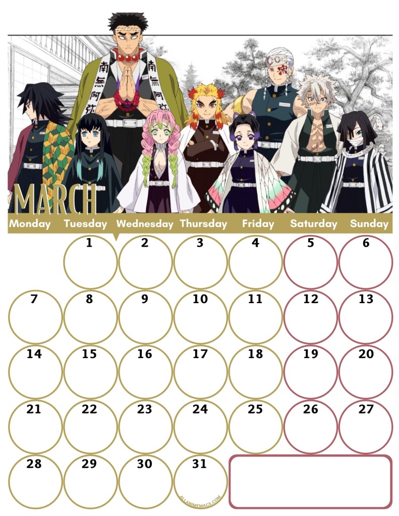 03 March Free Kimetsu no Yaiba Demon Slayer Anime Wall Calendar 2022 AllAnimeMag