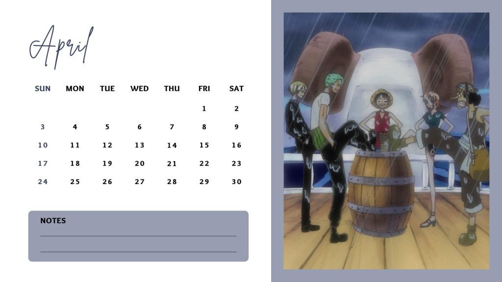 04 One Piece Free Download Anime Calendar April 2022