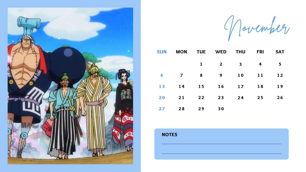 11 One Piece Free Download Anime Calendar November 2022