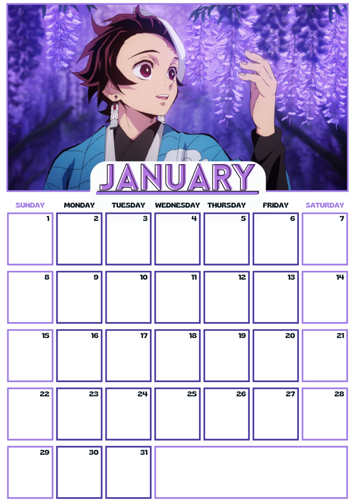 01 January 2023 Demon Slayer [Kimetsu no Yaiba] Anime Calendar free download AllAnimeMag