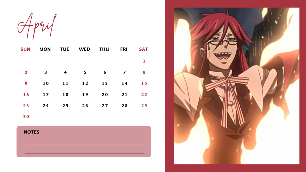 04 April 2023 Black Butler [Kuroshitsuji] Anime Calendar free download AllAnimeMag Simple