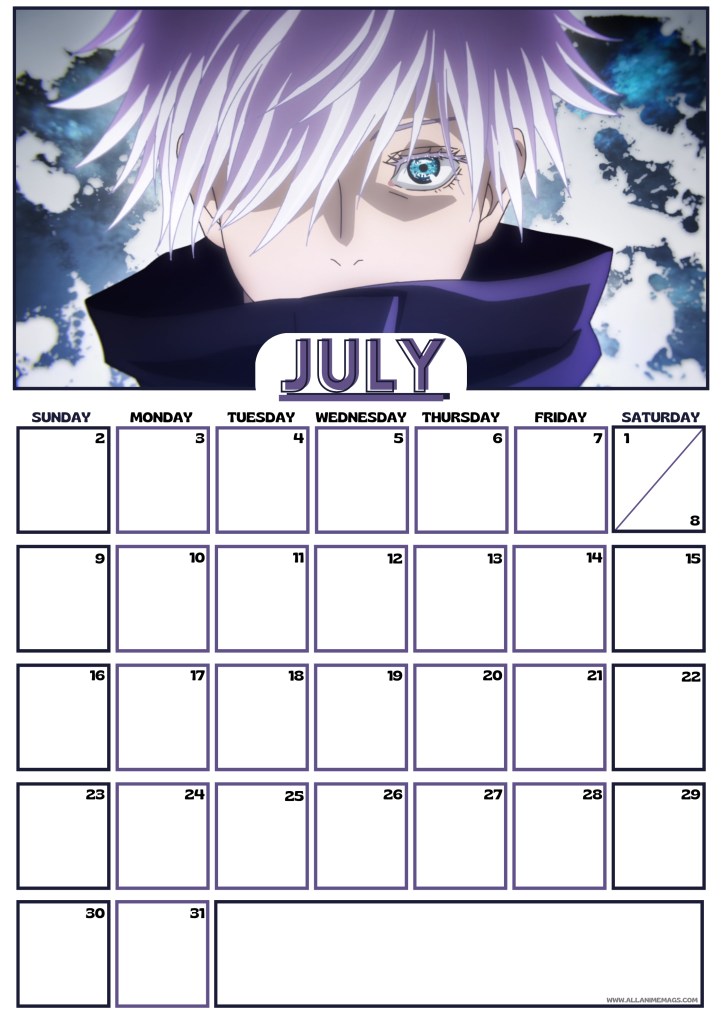 07 July 2023 Jujutsu Kaisen Jujutsu Kaisen Anime Calendar free download AllAnimeMag