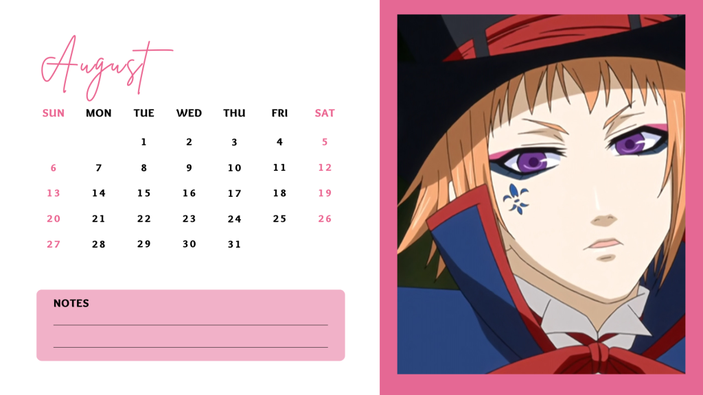 08 August 2023 Black Butler [Kuroshitsuji] Anime Calendar free download AllAnimeMag Simple