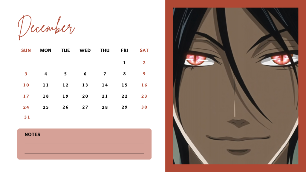 12 December 2023 Black Butler [Kuroshitsuji] Anime Calendar free download AllAnimeMag Simple