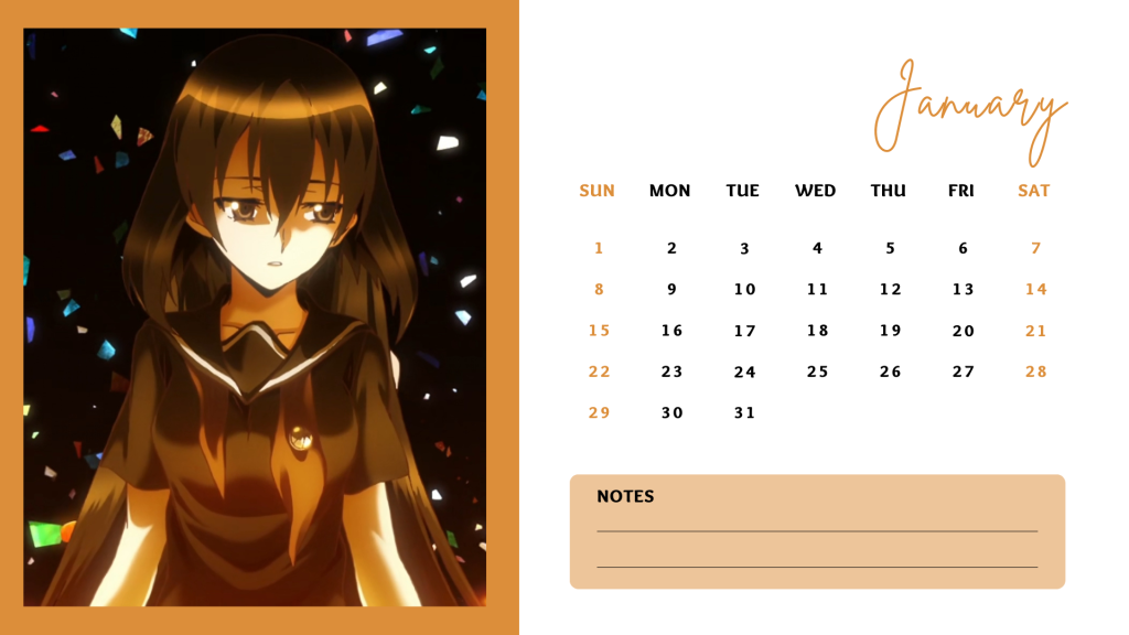 01 January 2023 Akame Ga Kill Anime Calendar free download AllAnimeMag Simple