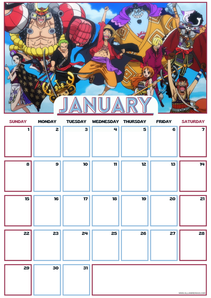 01 January 2023 One Piece Anime Calendar free download AllAnimeMag