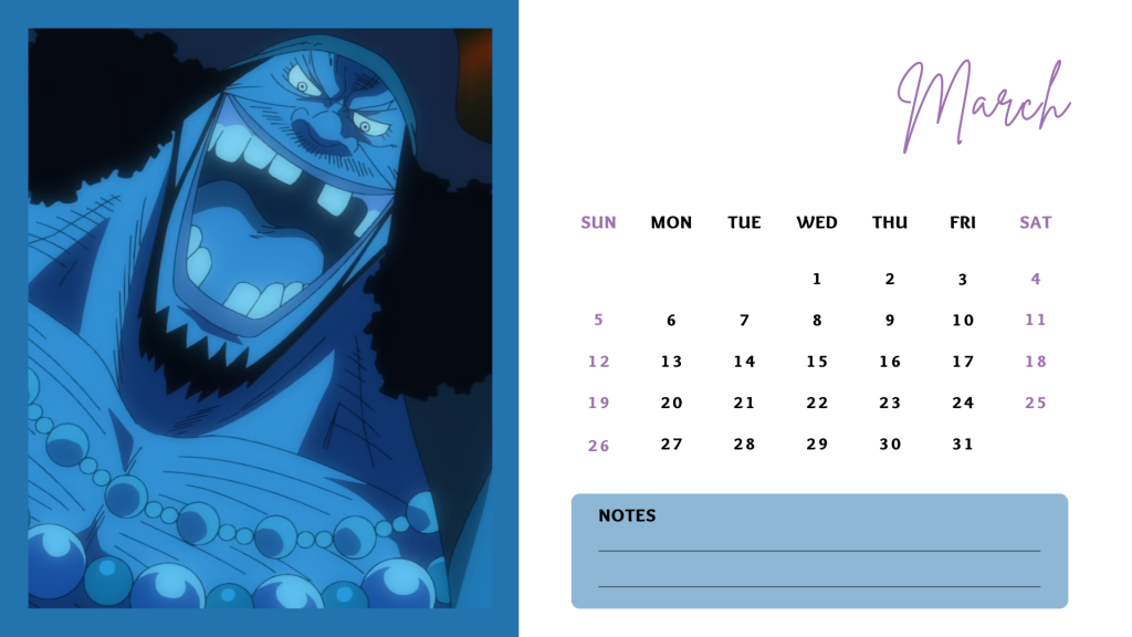 03 March 2023 One Piece Anime Calendar free download AllAnimeMag Simple