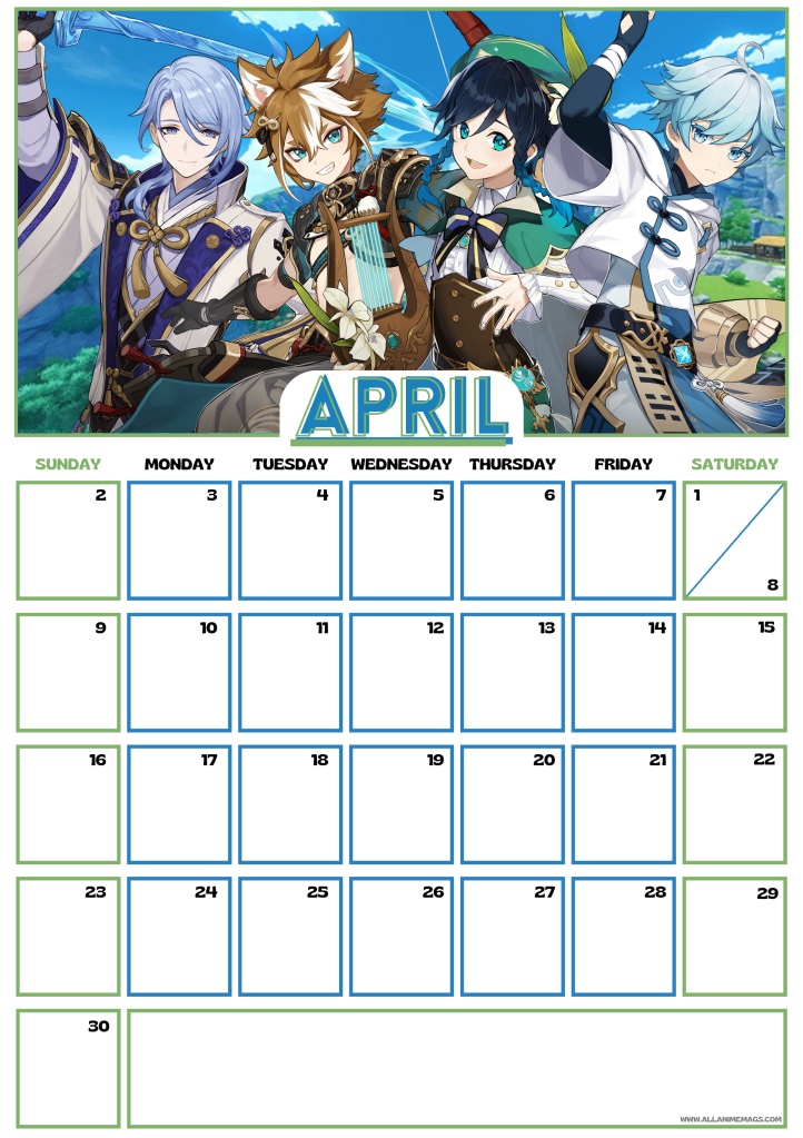 04 April 2023 Genshin Impact Anime Calendar free download AllAnimeMag