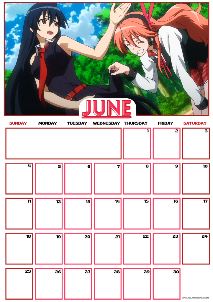 06 June 2023 Akame Ga Kill Anime Calendar free download AllAnimeMag