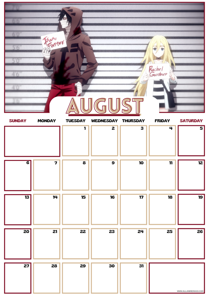 08 August 2023 Angels of Death (Satsuriku no Tenshi) Anime Calendar free download AllAnimeMag