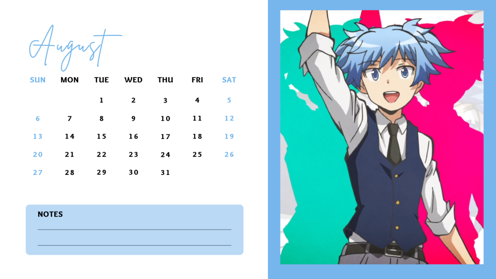 08 August 2023 Assassination Classroom (Ansatsu Kyoushitsu) Anime Calendar free download AllAnimeMag Simple
