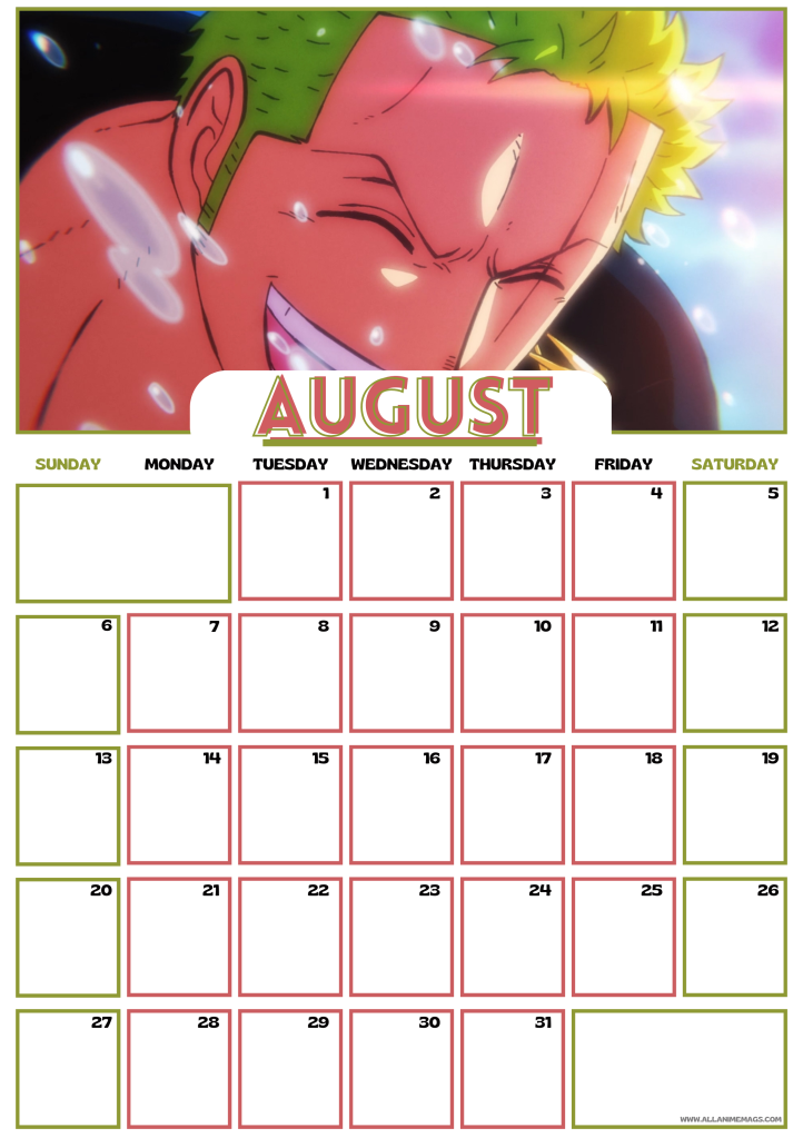 08 August 2023 One Piece Anime Calendar free download AllAnimeMag