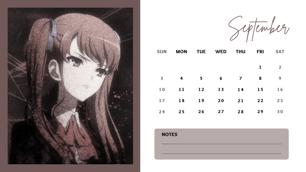 09 September 2023 Another Anime Calendar free download AllAnimeMag Simple